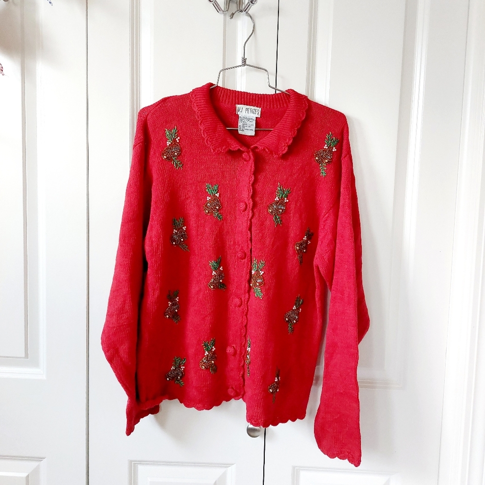 The Bells On Christmas Day Cardigan Sweater Beaded Vintage‎ Petite Large